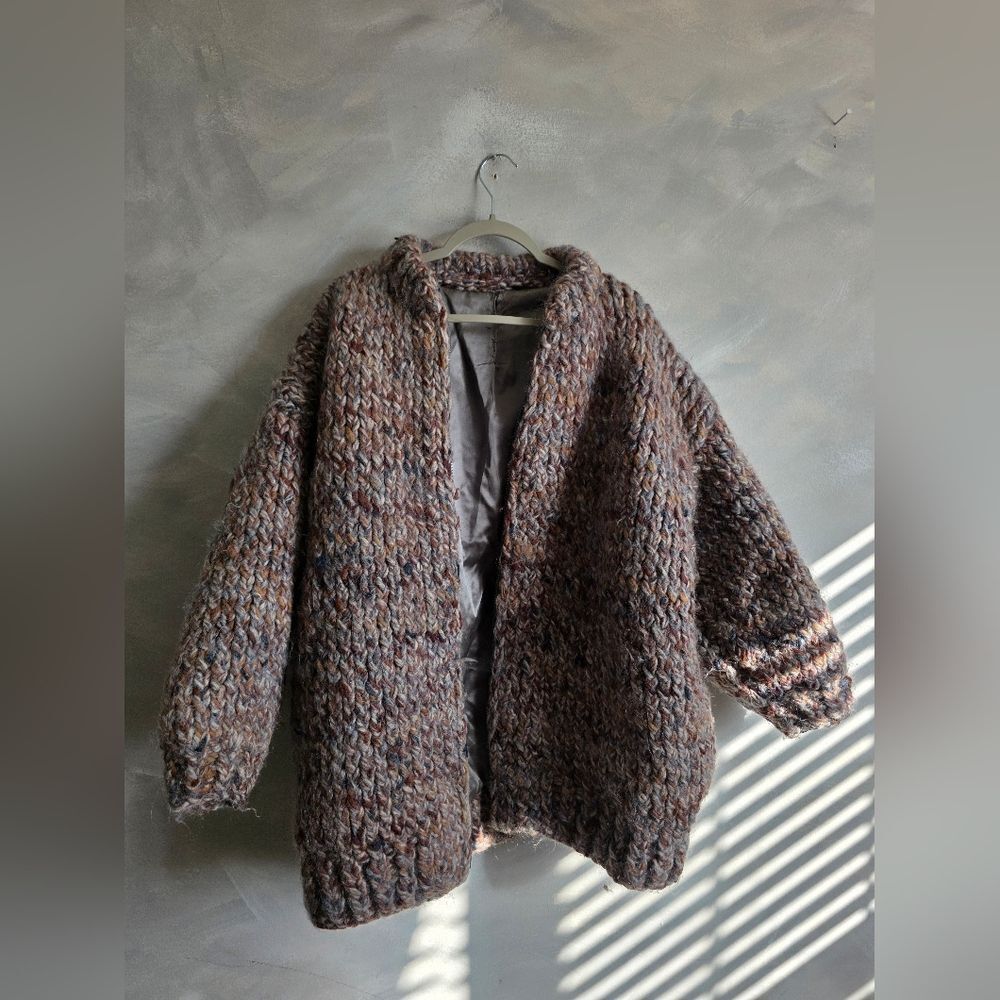 Mohair Hand-Knitted Super Chunky Thick Heavy Wool blend Zip Up Coat Jacket Yarn